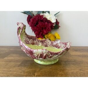 Vintage McCoy Pottery Cornucopia Planter Green‎ Burgundy Drip Vase USA MCM Decor